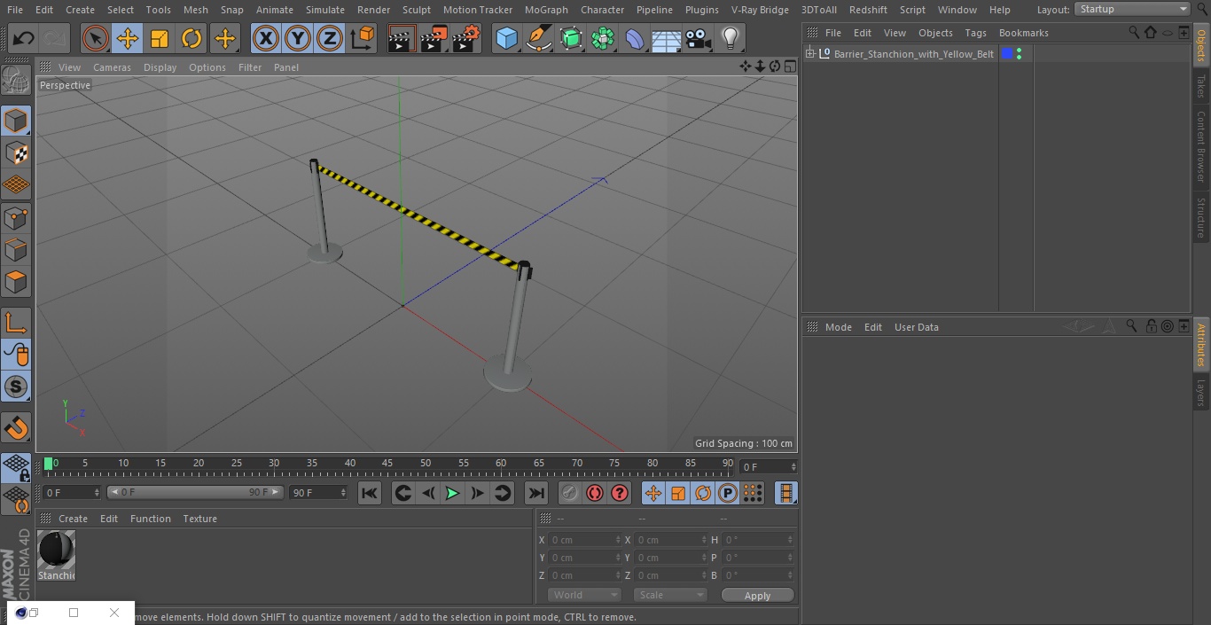 Barrier Stanchion with Yellow Belt 3D model