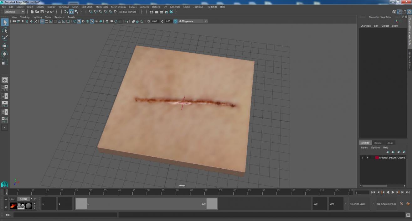 Medical Suture Closed on Skin 3D model