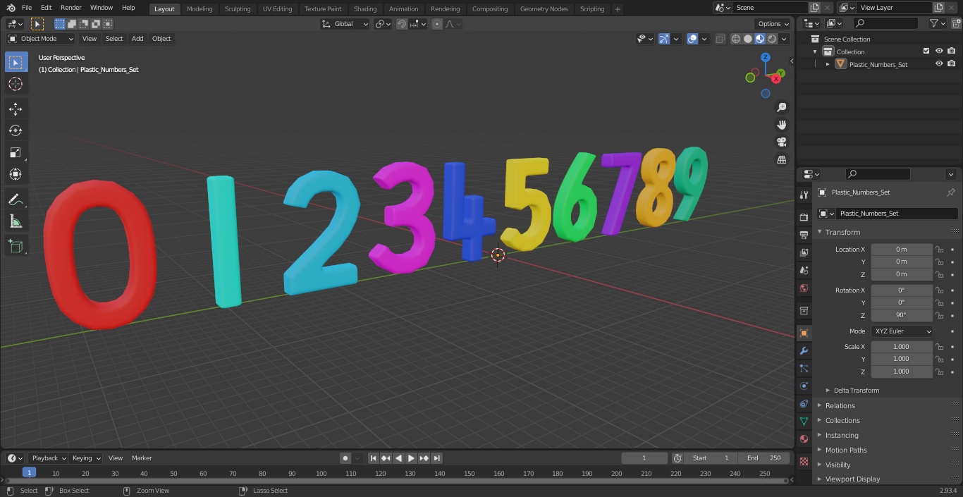 Plastic Numbers Set 3D model