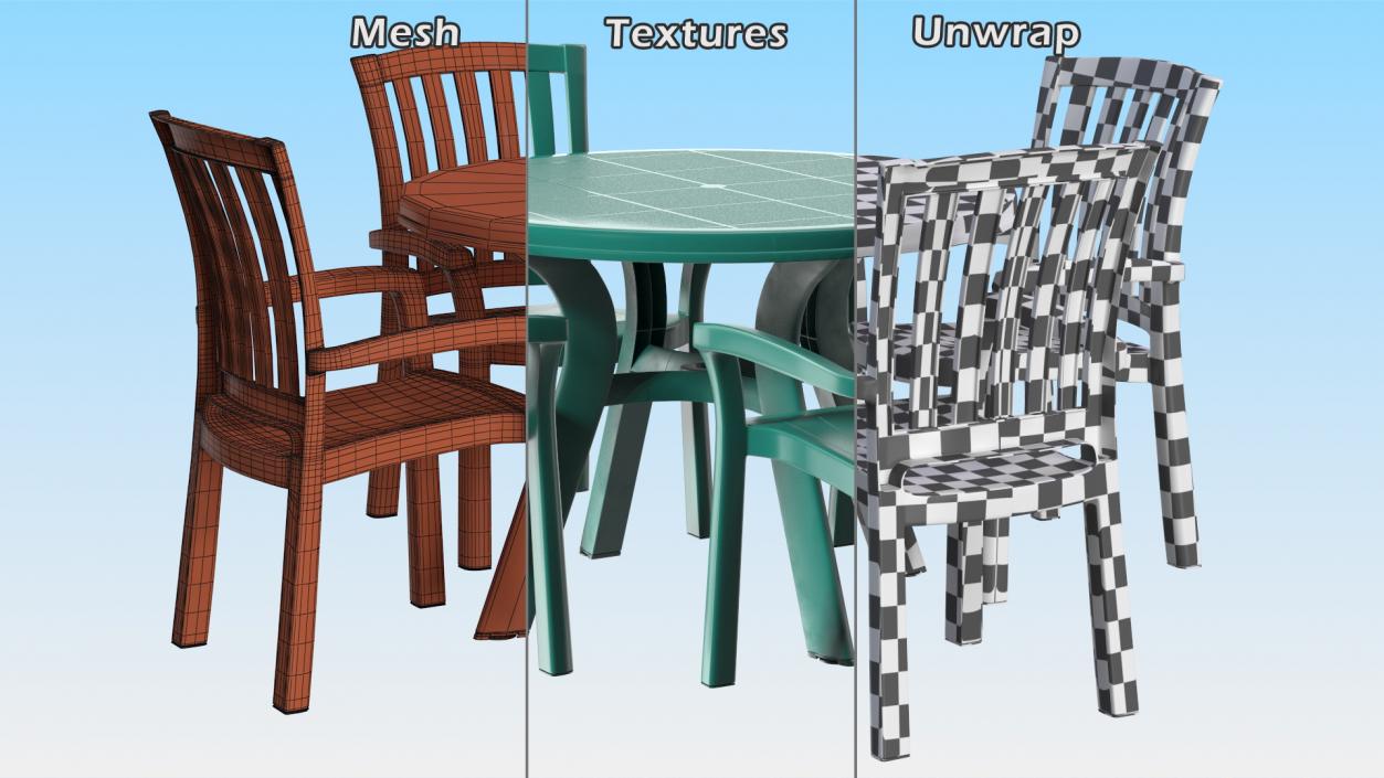 3D Green Plastic Table With Chairs