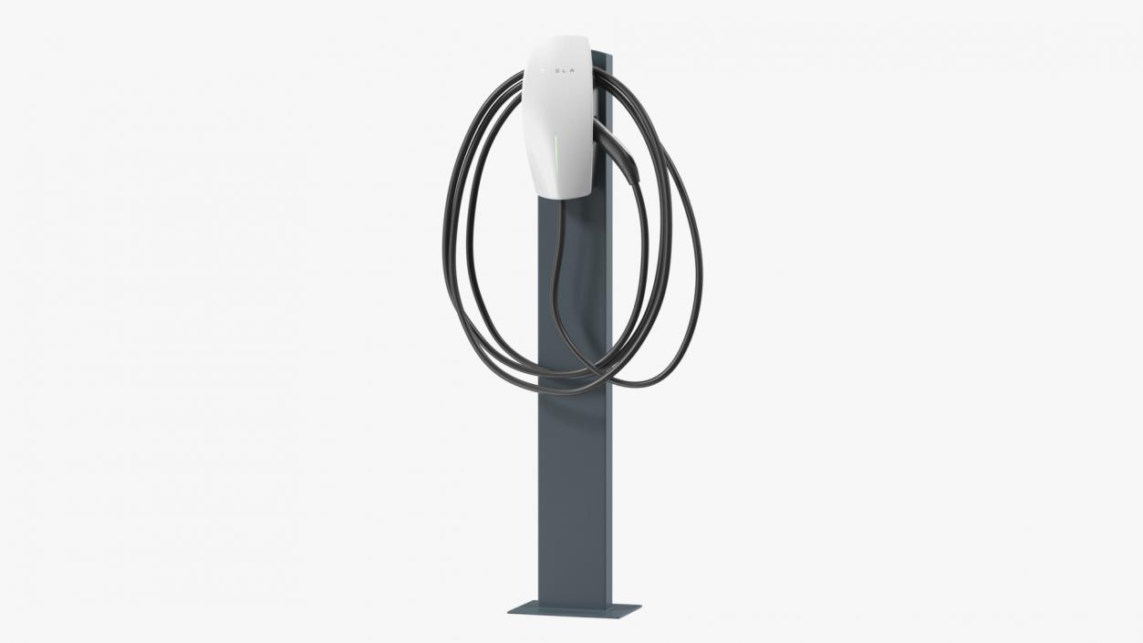 3D Pedestal Mounted EV Charging Station Tesla White model