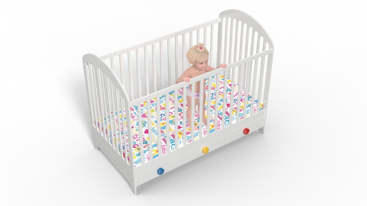 3D Toddler Girl in Bed Standing model