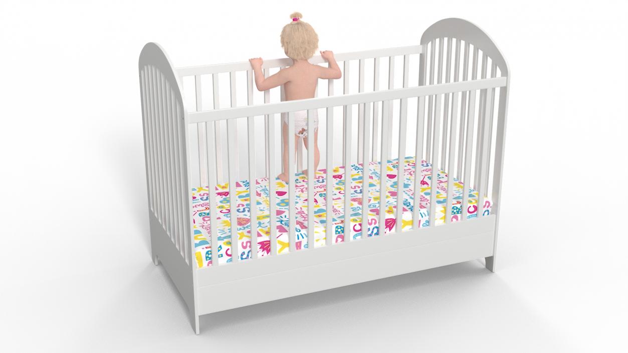 3D Toddler Girl in Bed Standing model