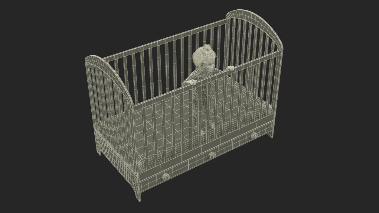 3D Toddler Girl in Bed Standing model