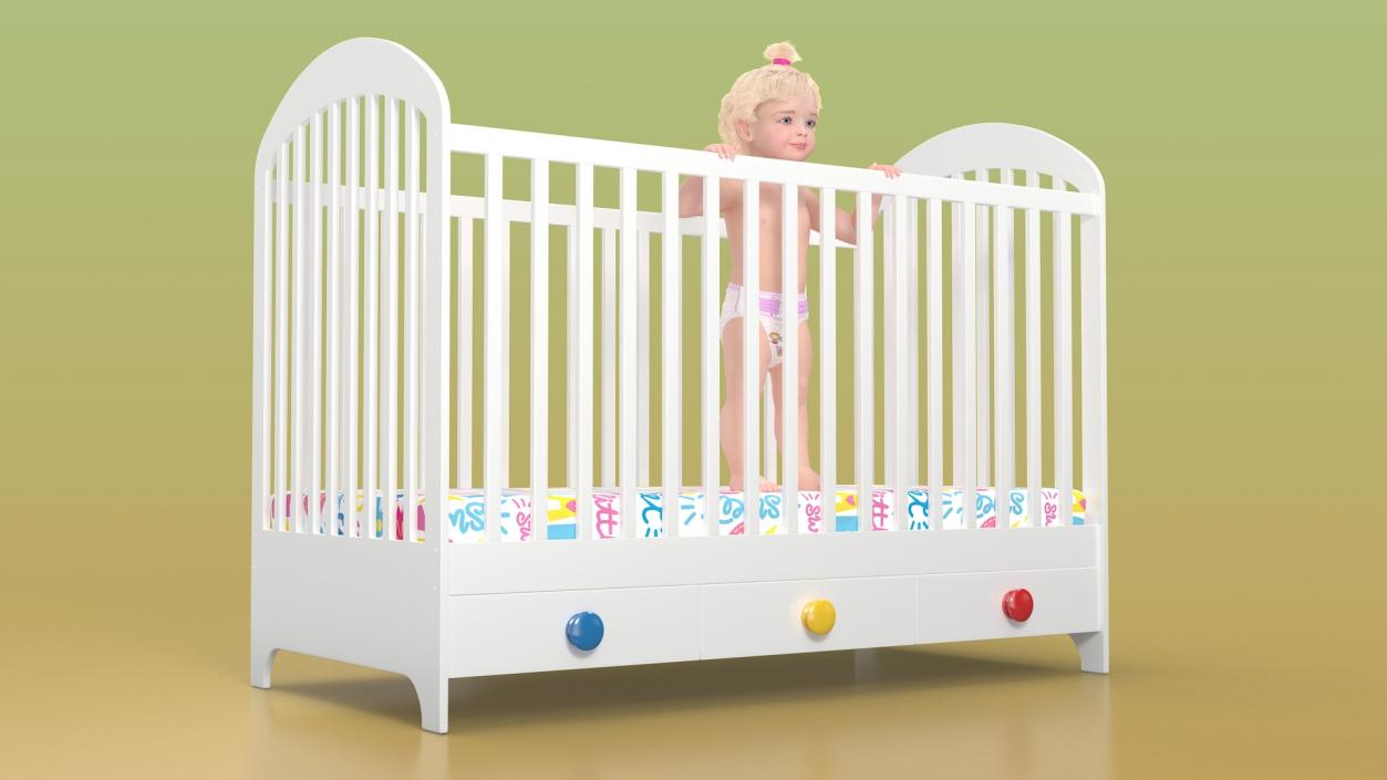 3D Toddler Girl in Bed Standing model