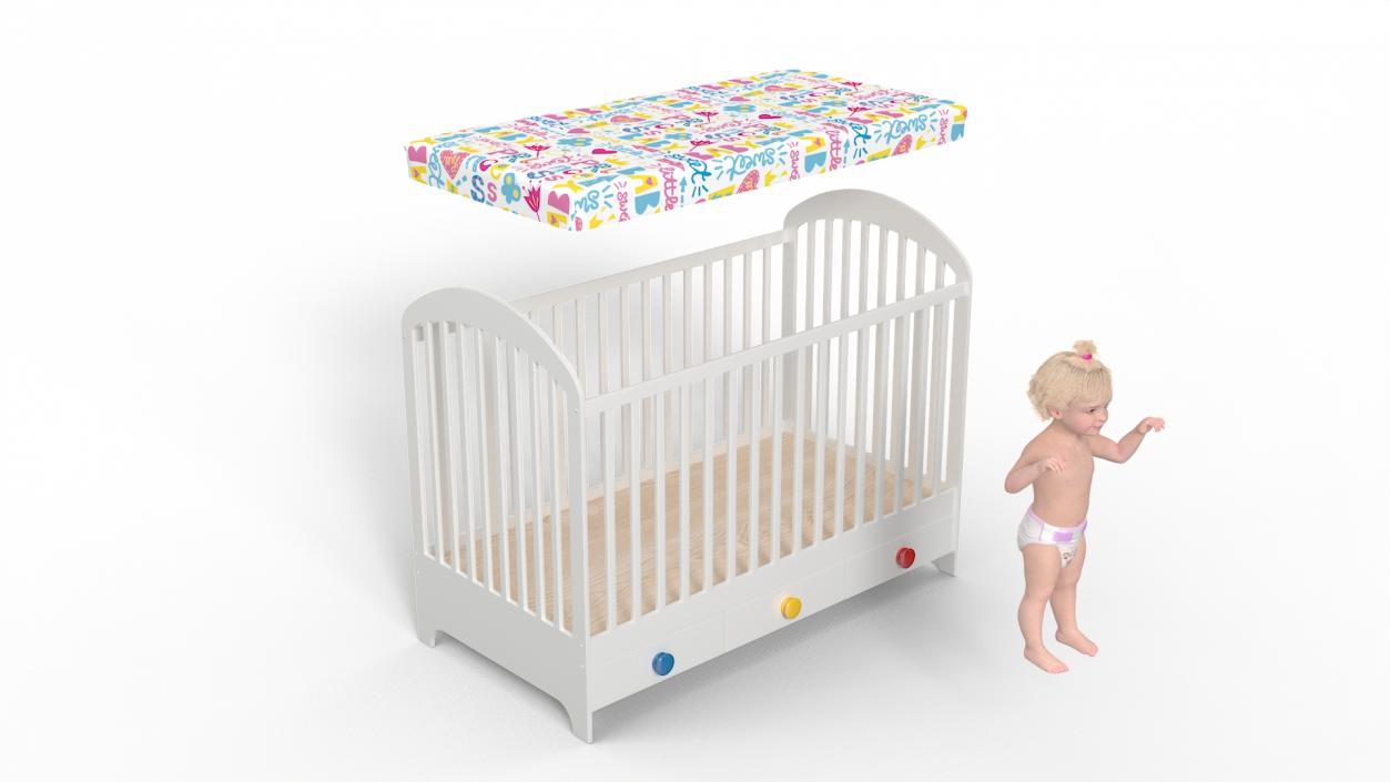 3D Toddler Girl in Bed Standing model