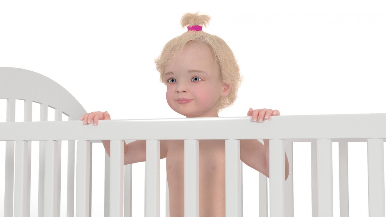 3D Toddler Girl in Bed Standing model