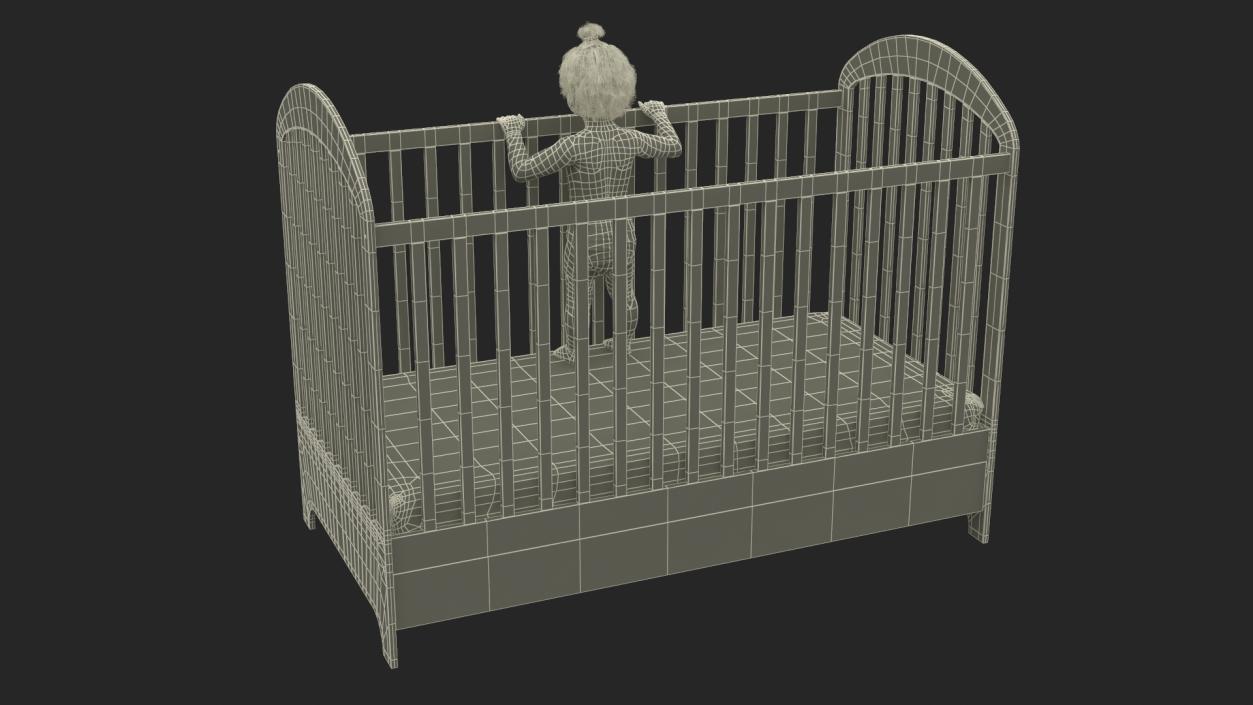 3D Toddler Girl in Bed Standing model