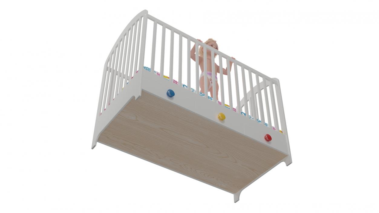 3D Toddler Girl in Bed Standing model