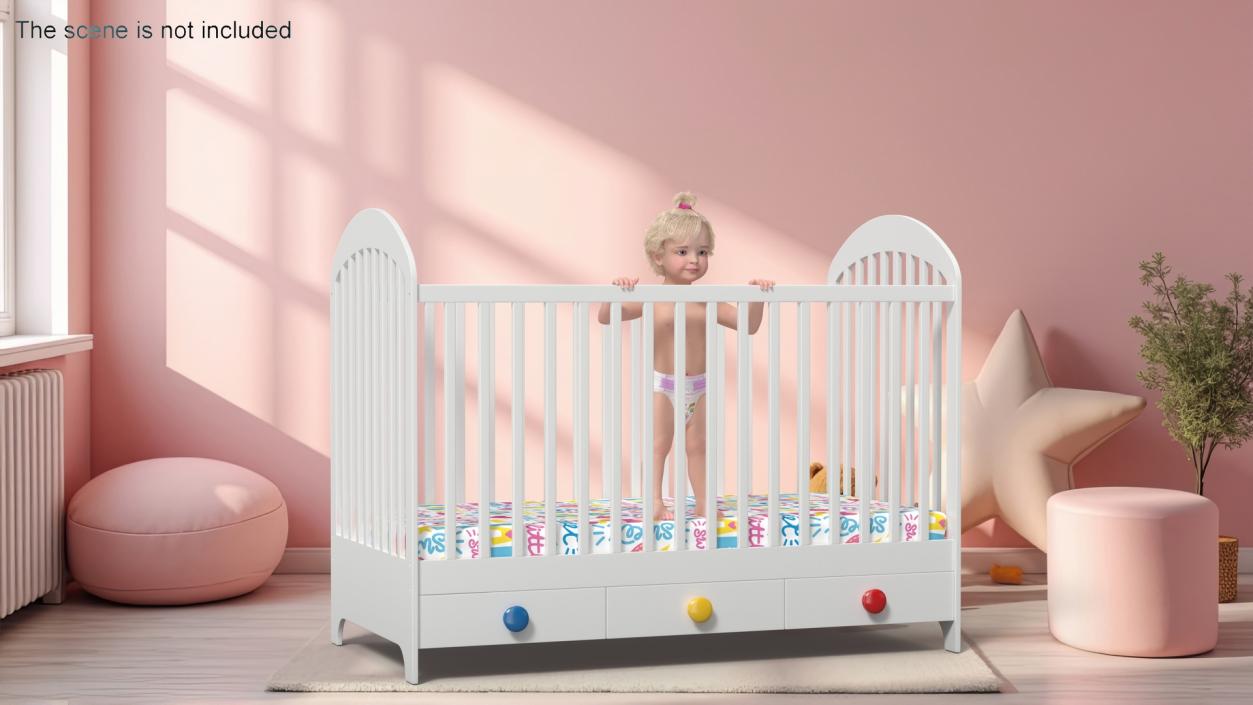 3D Toddler Girl in Bed Standing model