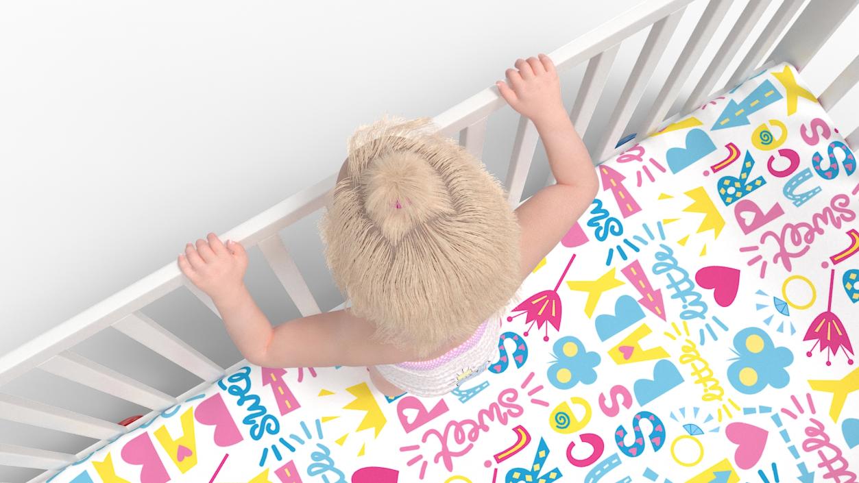 3D Toddler Girl in Bed Standing model