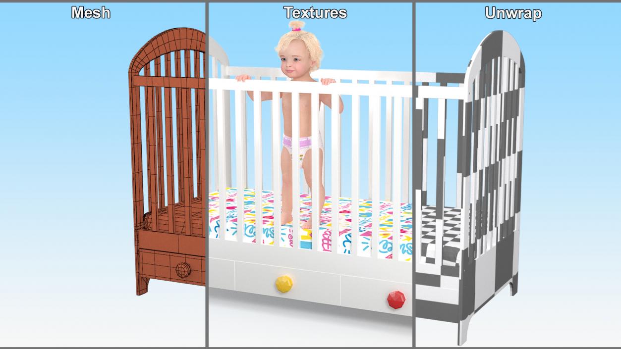 3D Toddler Girl in Bed Standing model