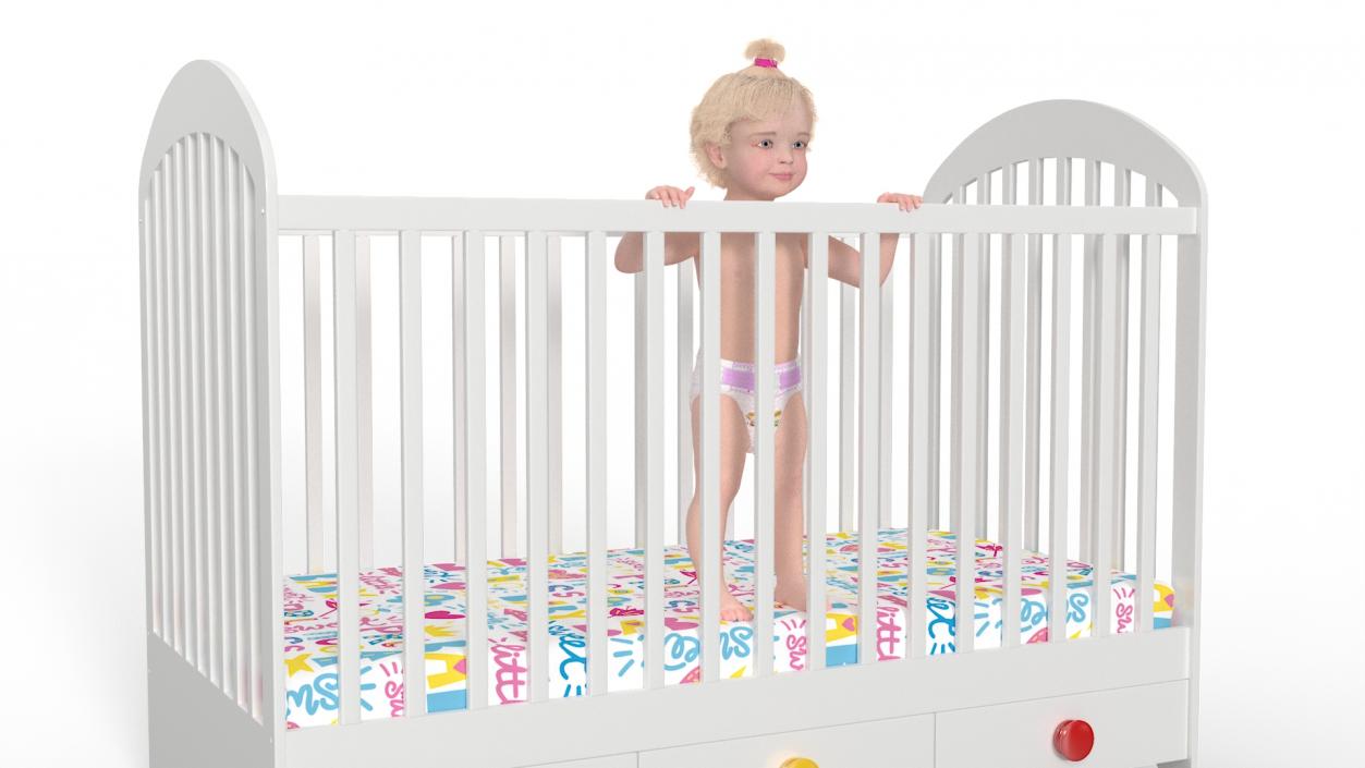 3D Toddler Girl in Bed Standing model