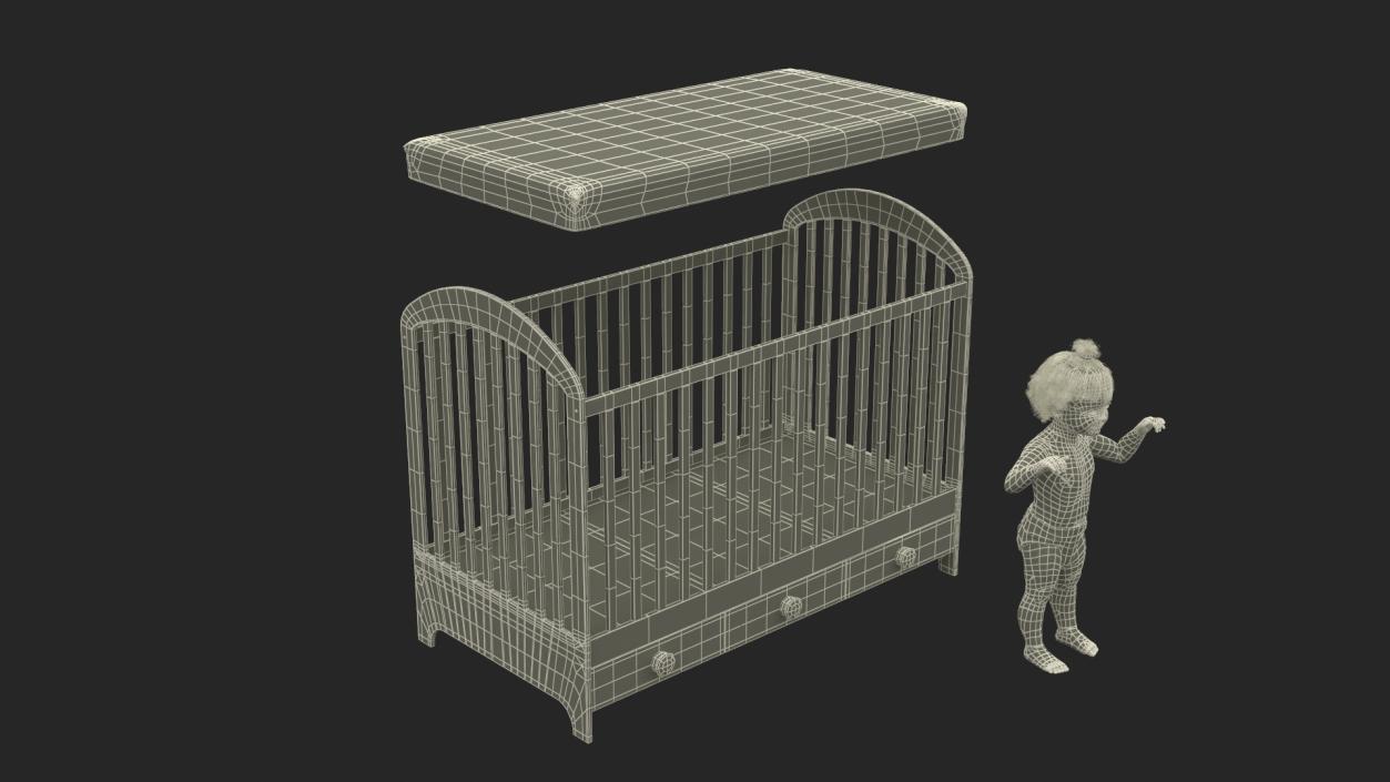 3D Toddler Girl in Bed Standing model