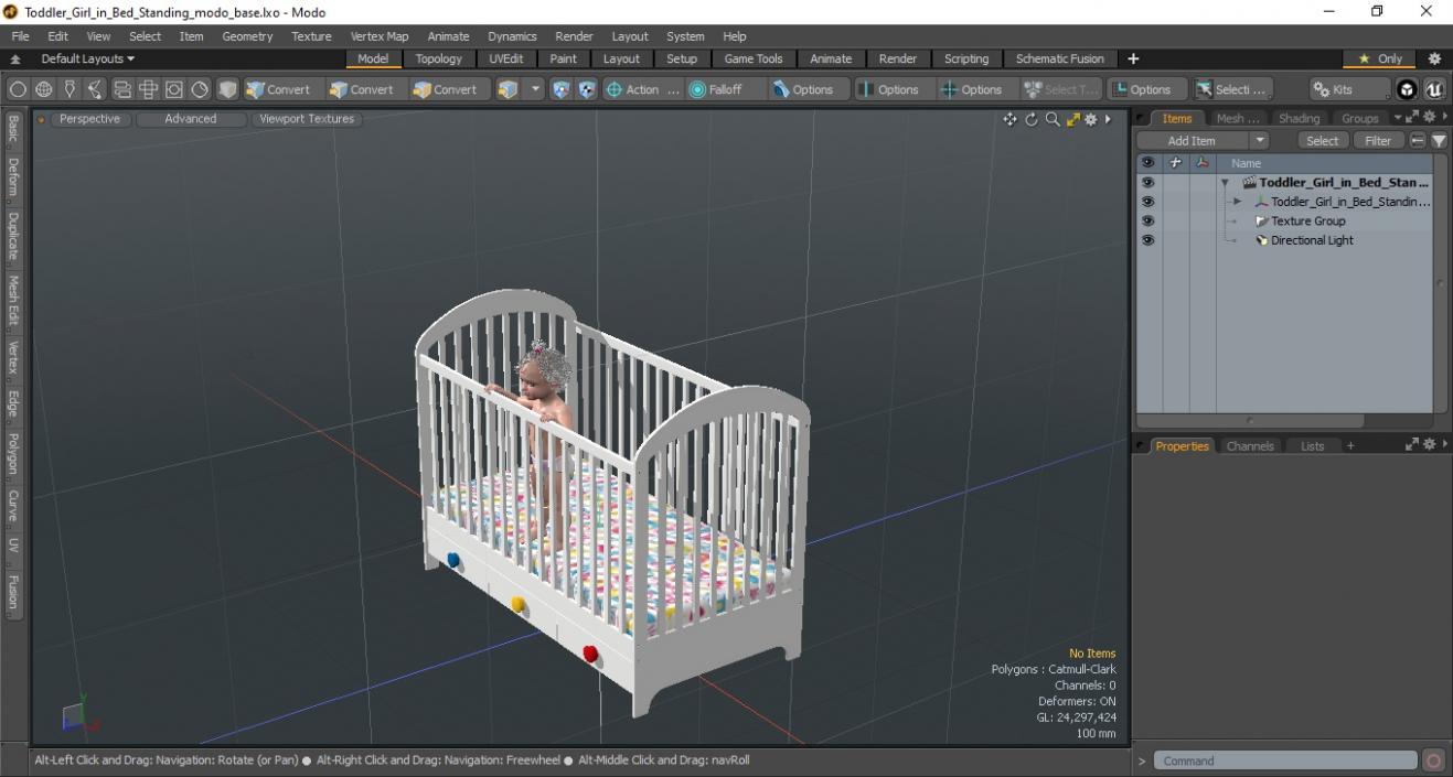 3D Toddler Girl in Bed Standing model