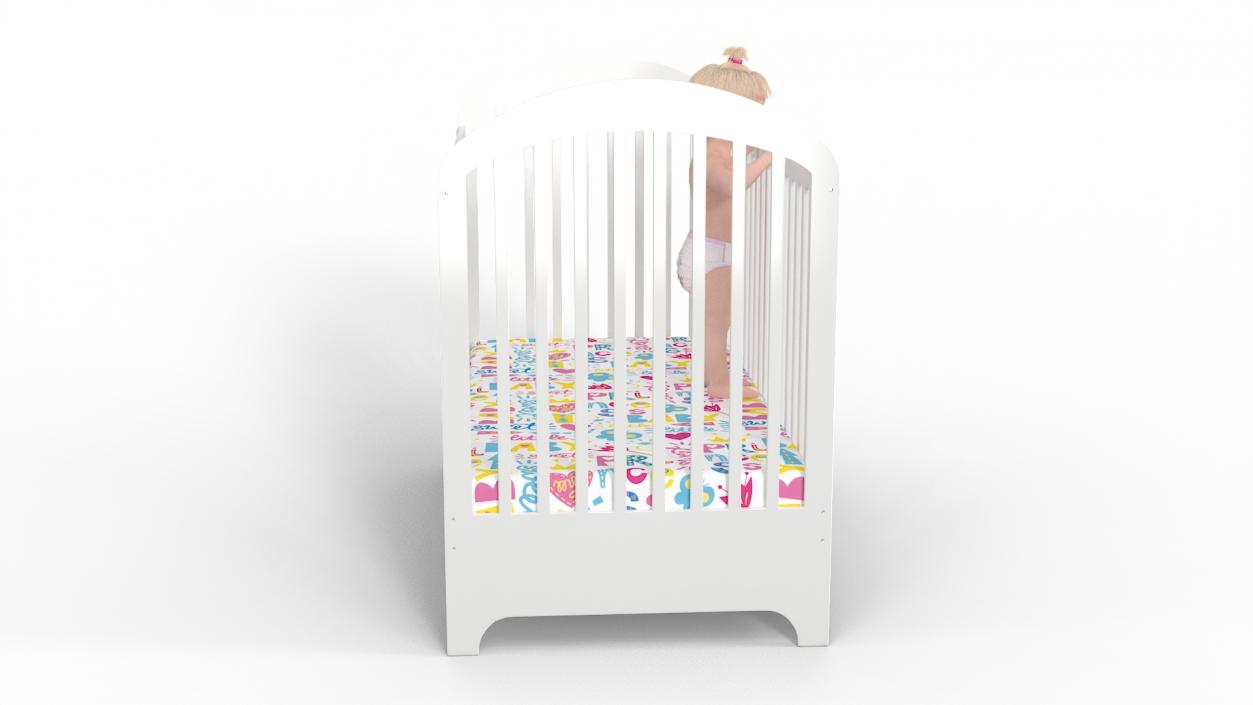 3D Toddler Girl in Bed Standing model