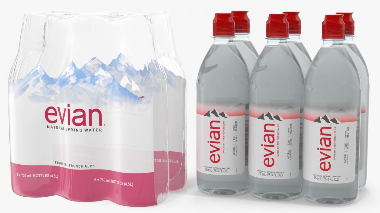 Evian Mineral Water 750ml 6 Bottle Pack 3D model