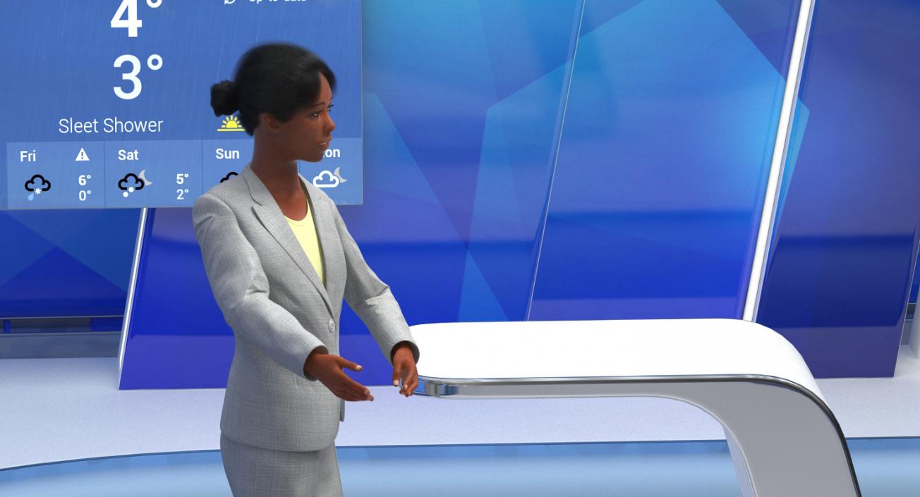 3D TV Studio with Cameras and Weather Presenter Rigged