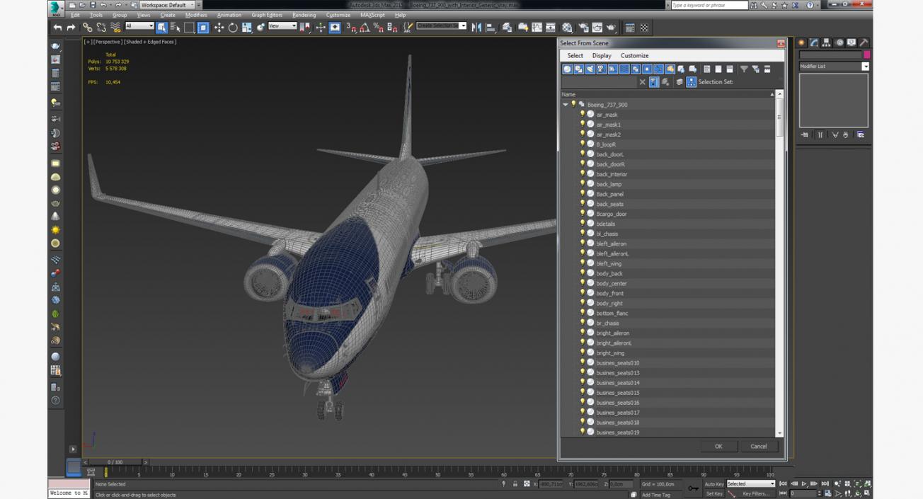 3D Boeing 737-900 with Interior Generic Rigged model