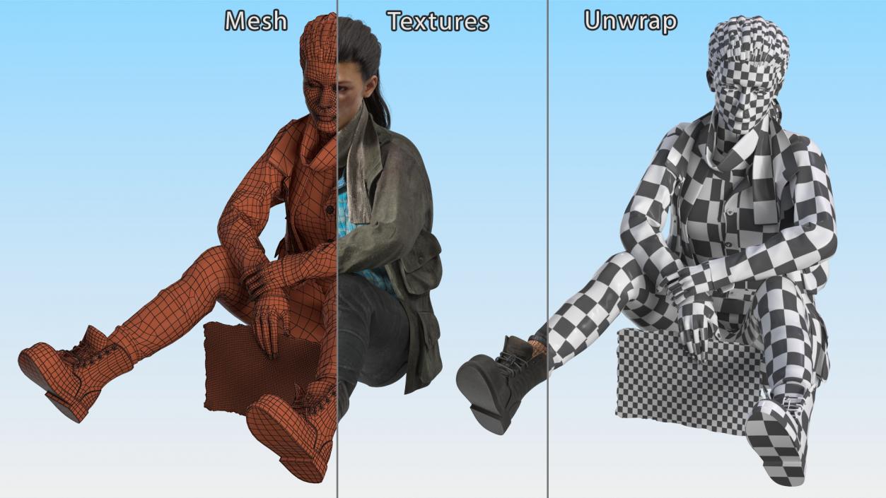 Seated Homeless Woman and Old Man Collection 3D model