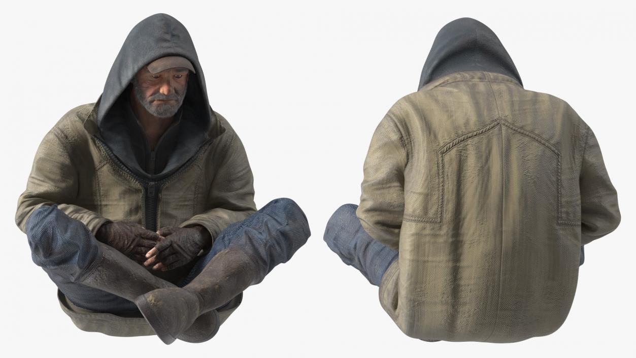 Seated Homeless Woman and Old Man Collection 3D model