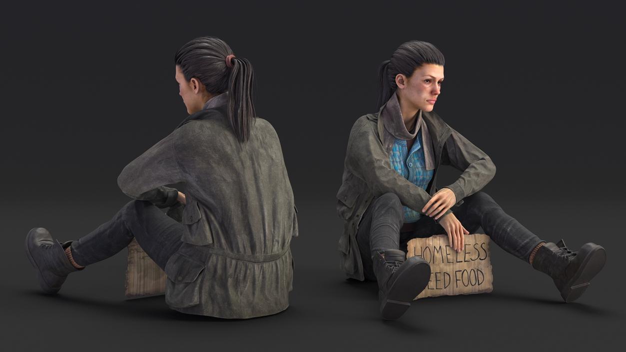 Seated Homeless Woman and Old Man Collection 3D model