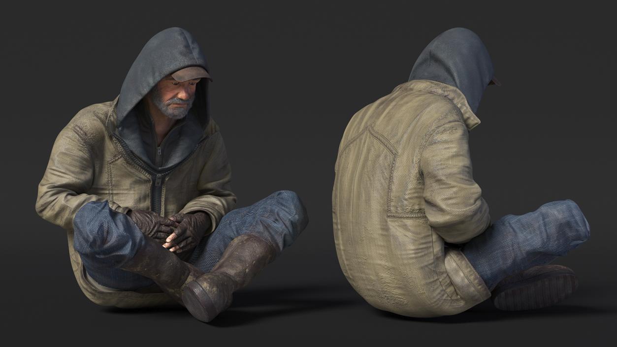 Seated Homeless Woman and Old Man Collection 3D model