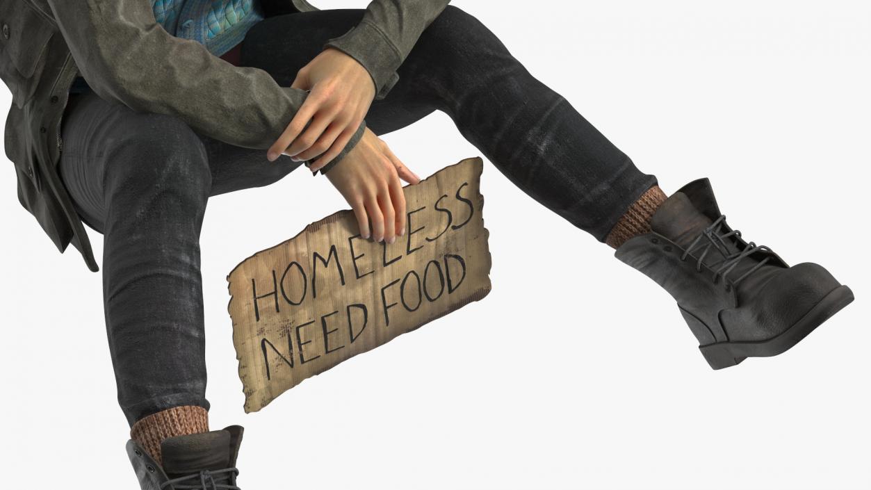 Seated Homeless Woman and Old Man Collection 3D model