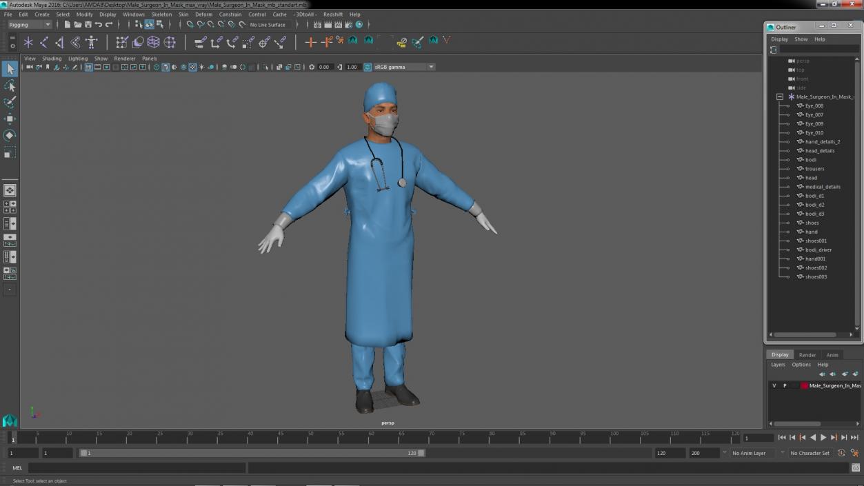 3D model Male Surgeon In Mask