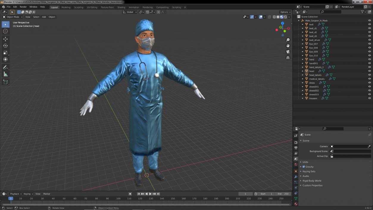 3D model Male Surgeon In Mask