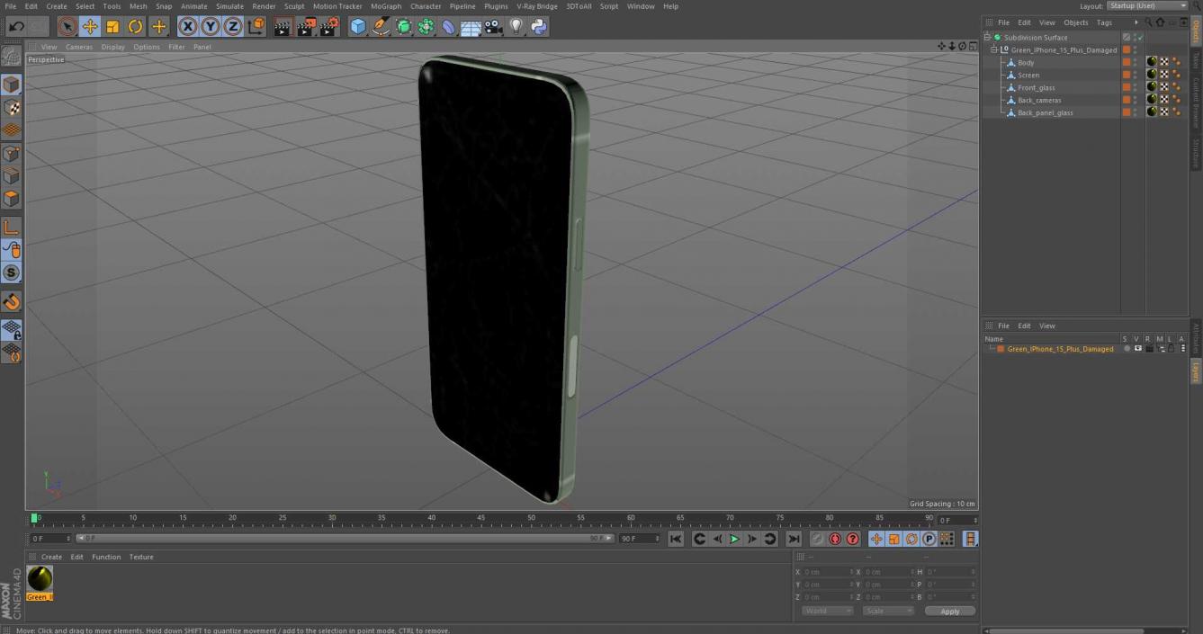 3D model Green IPhone 15 Plus Damaged 2