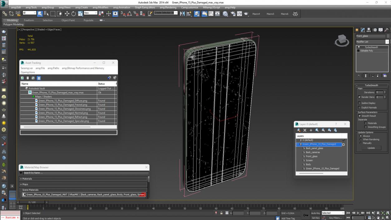 3D model Green IPhone 15 Plus Damaged 2