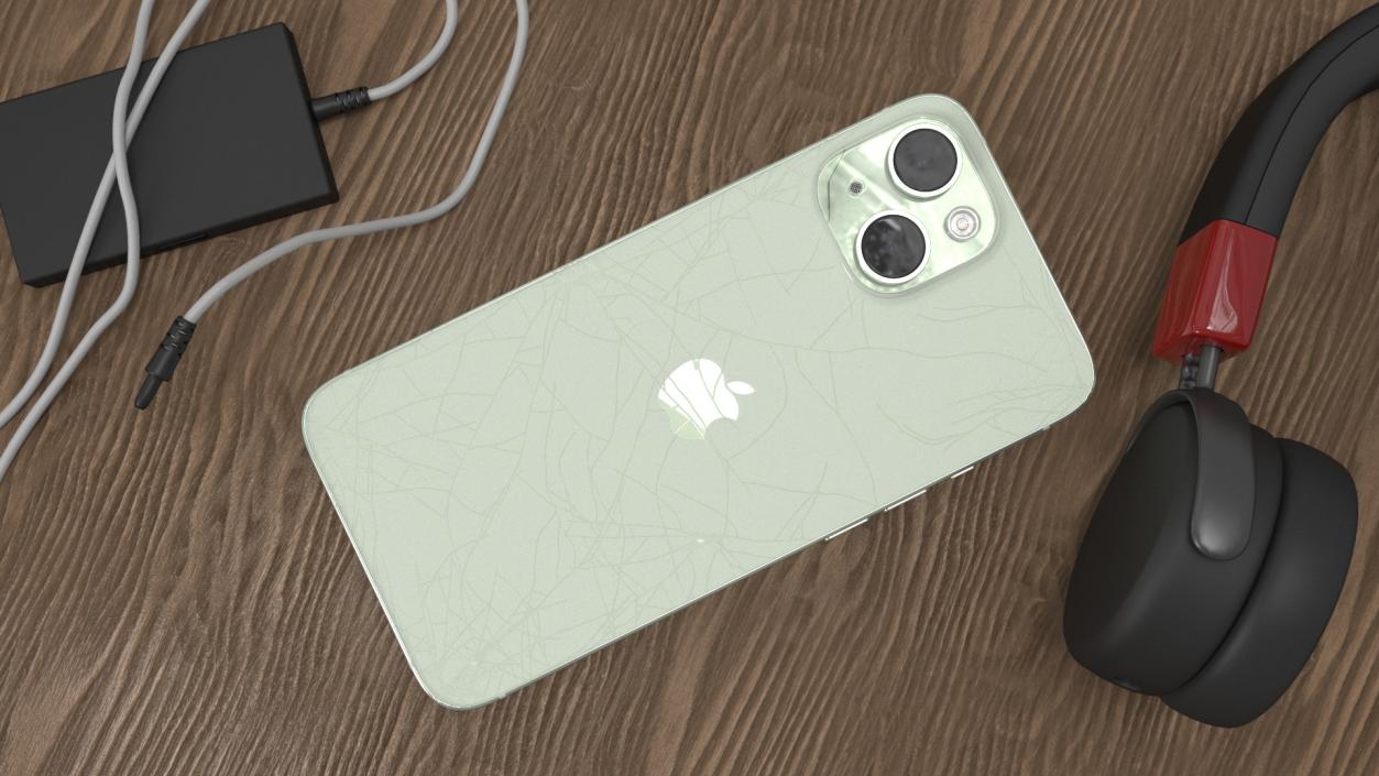 3D model Green IPhone 15 Plus Damaged 2