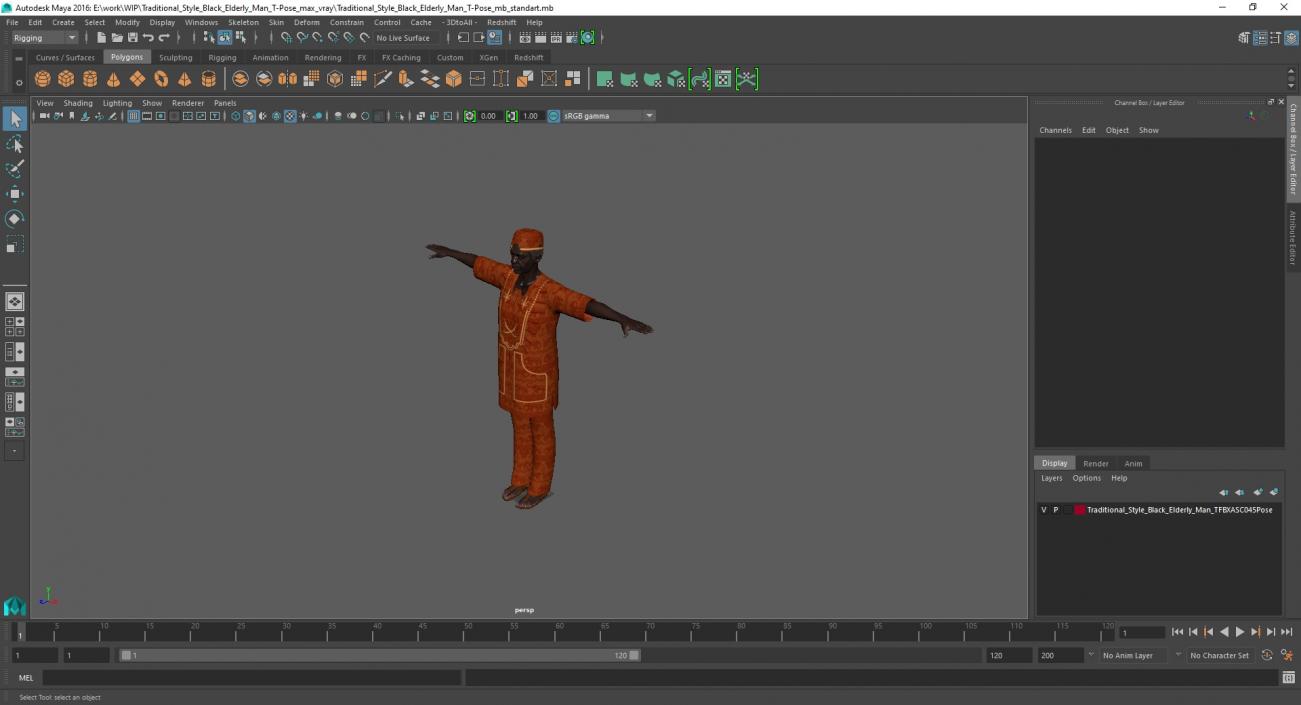 Traditional Style Black Elderly Man T-Pose 3D