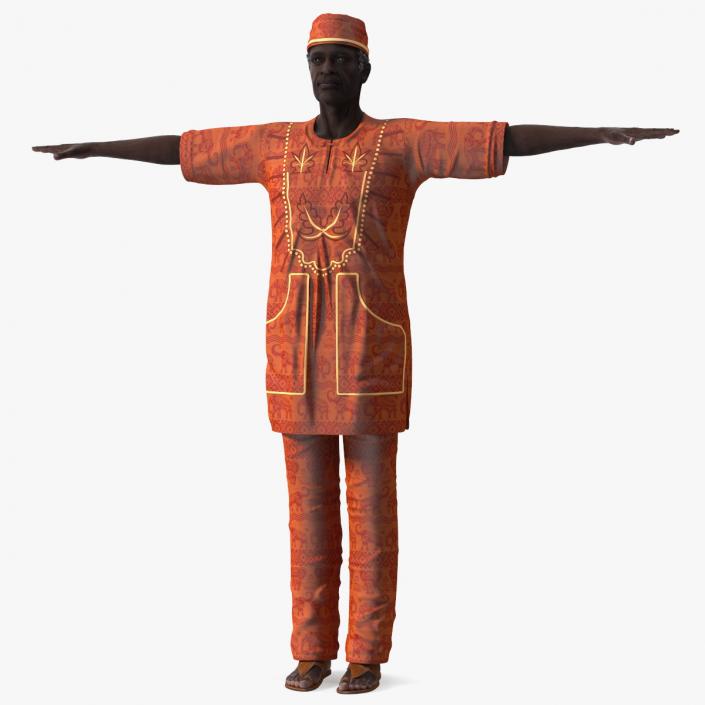 Traditional Style Black Elderly Man T-Pose 3D