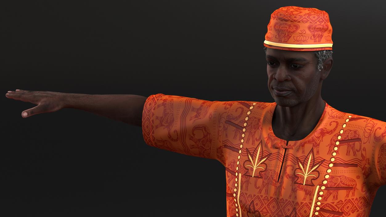 Traditional Style Black Elderly Man T-Pose 3D