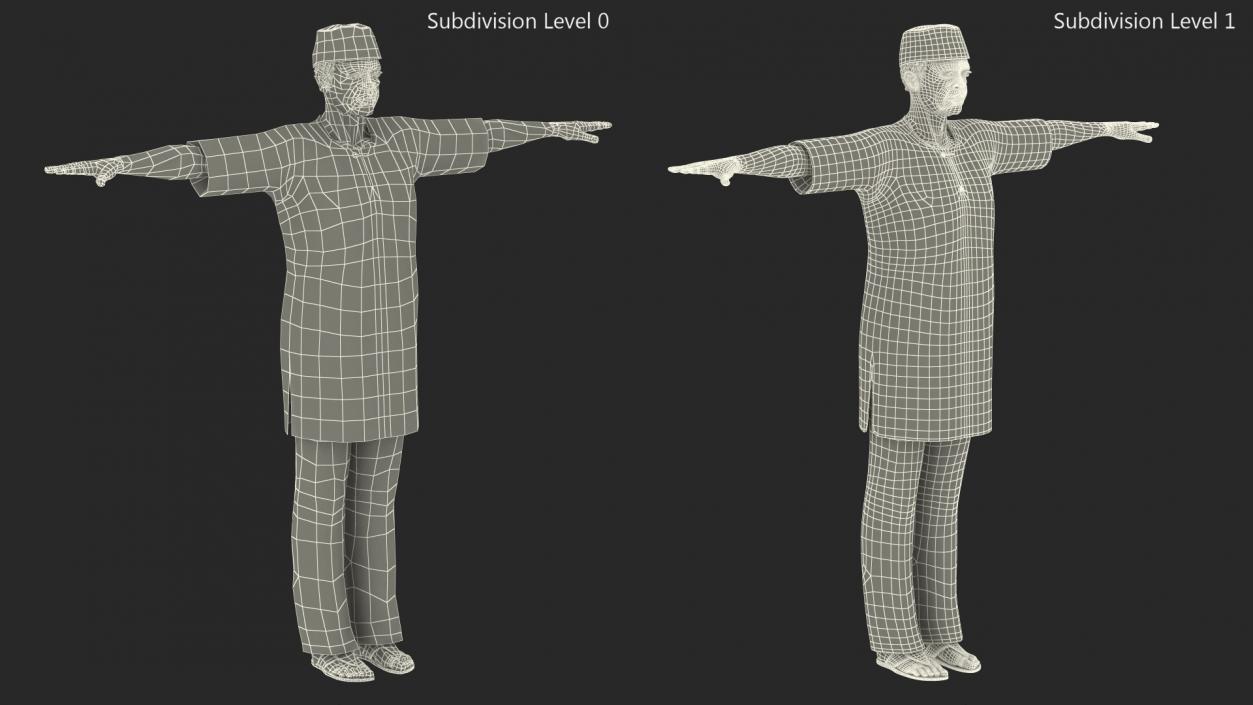 Traditional Style Black Elderly Man T-Pose 3D