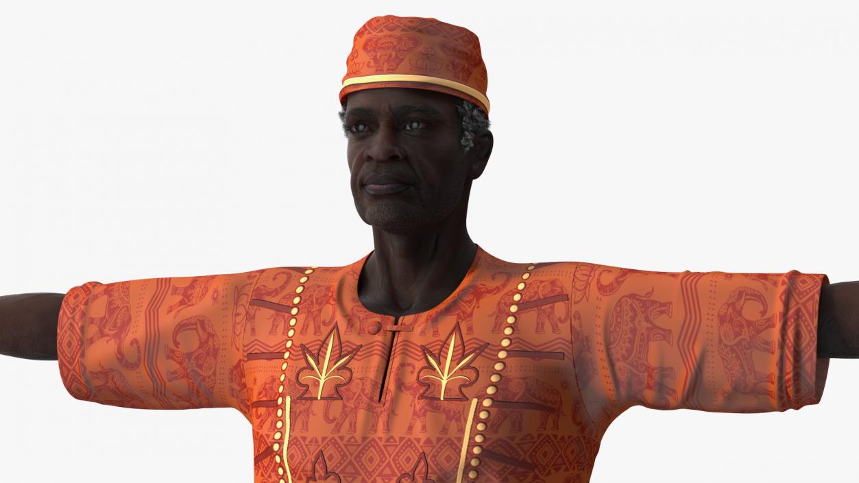 Traditional Style Black Elderly Man T-Pose 3D