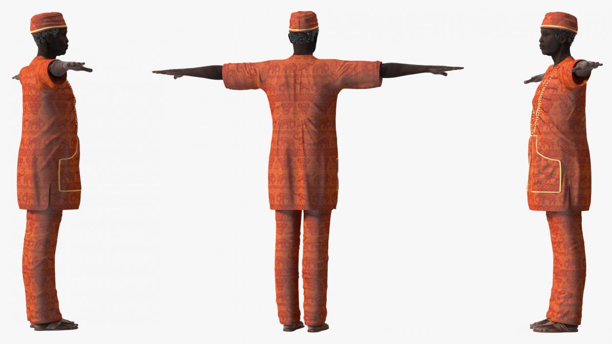 Traditional Style Black Elderly Man T-Pose 3D