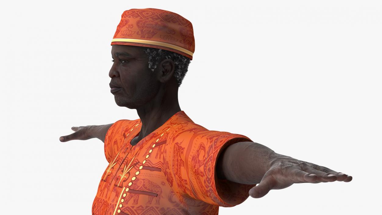 Traditional Style Black Elderly Man T-Pose 3D