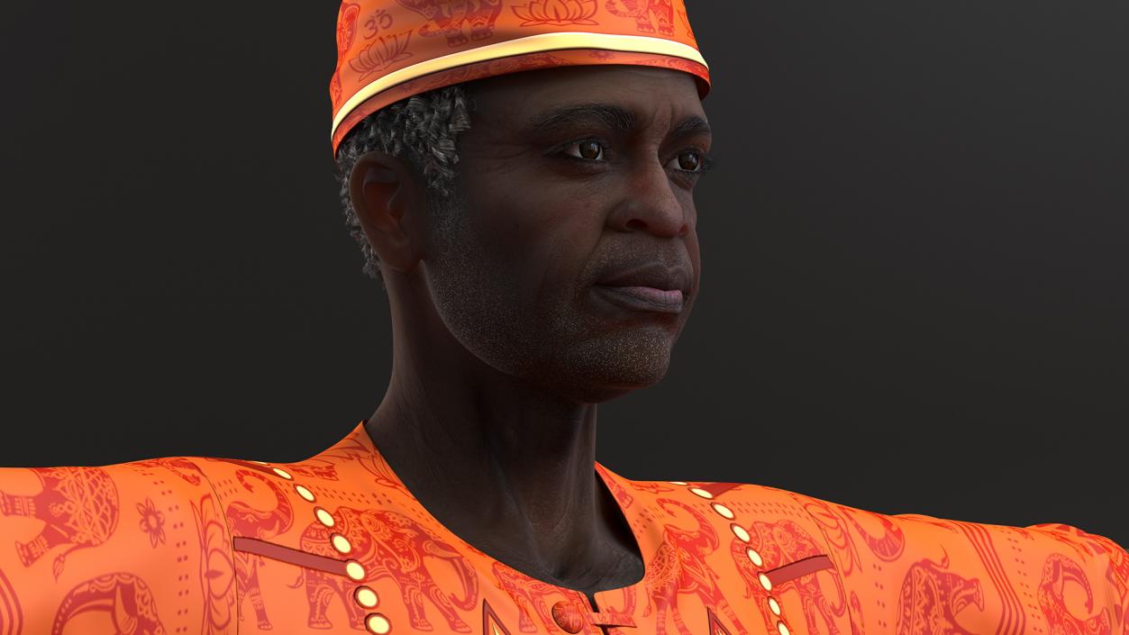 Traditional Style Black Elderly Man T-Pose 3D