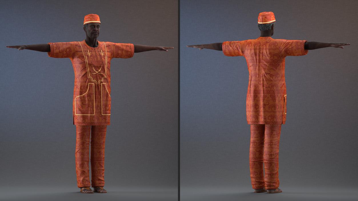 Traditional Style Black Elderly Man T-Pose 3D