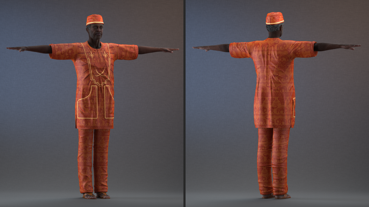 Traditional Style Black Elderly Man T-Pose 3D