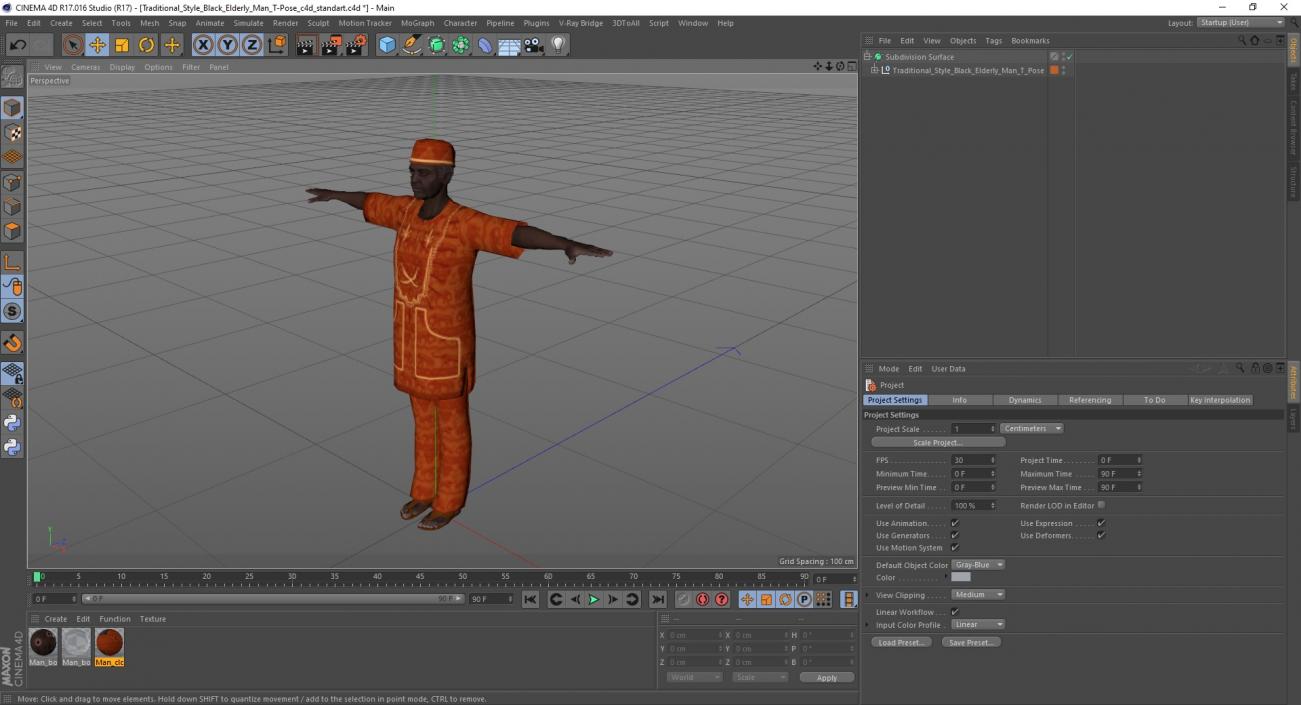 Traditional Style Black Elderly Man T-Pose 3D