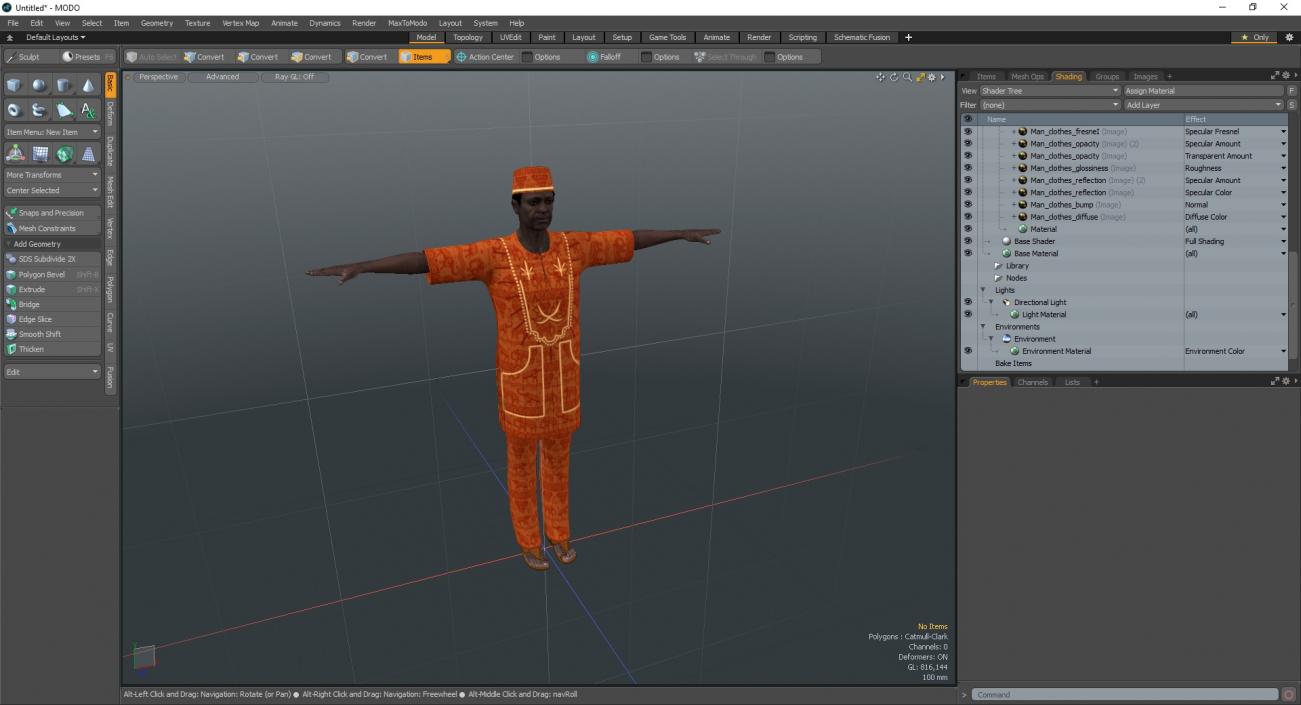 Traditional Style Black Elderly Man T-Pose 3D