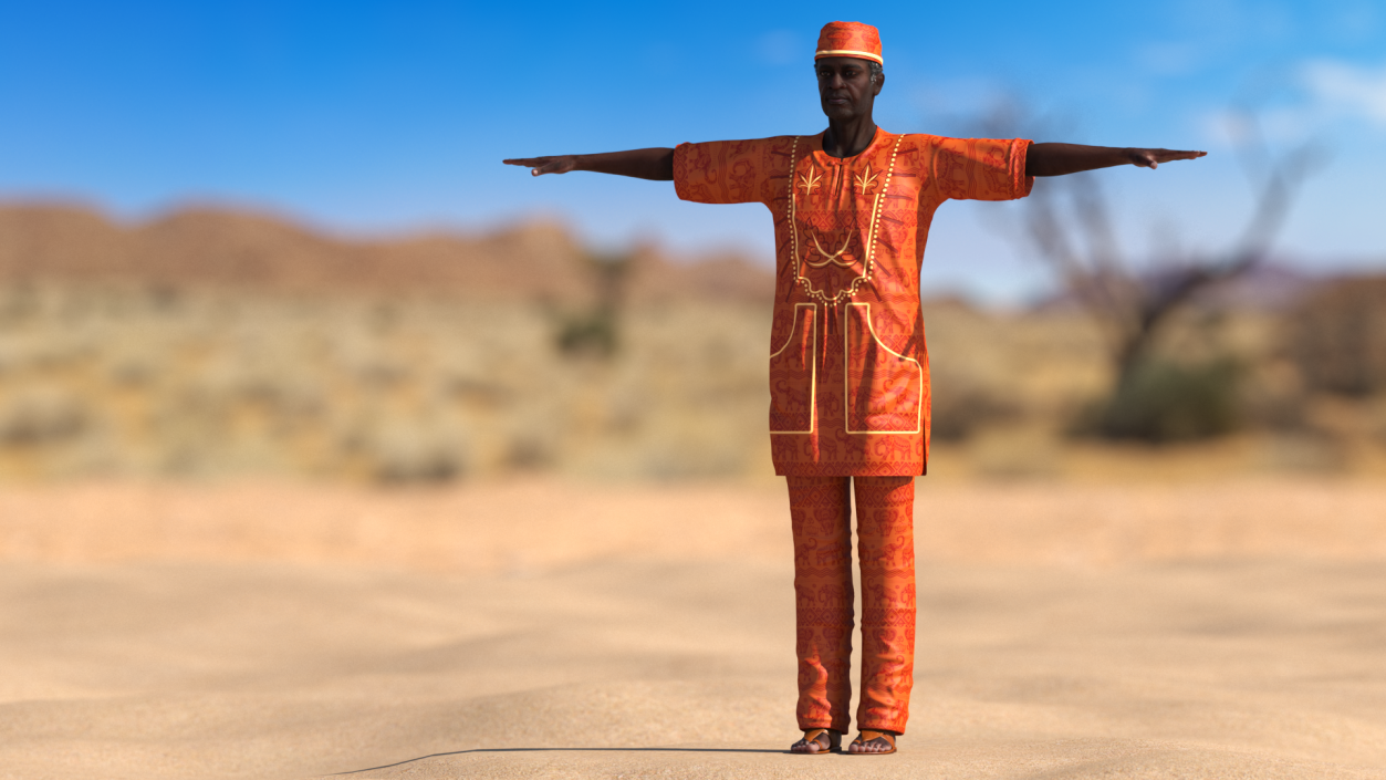 Traditional Style Black Elderly Man T-Pose 3D