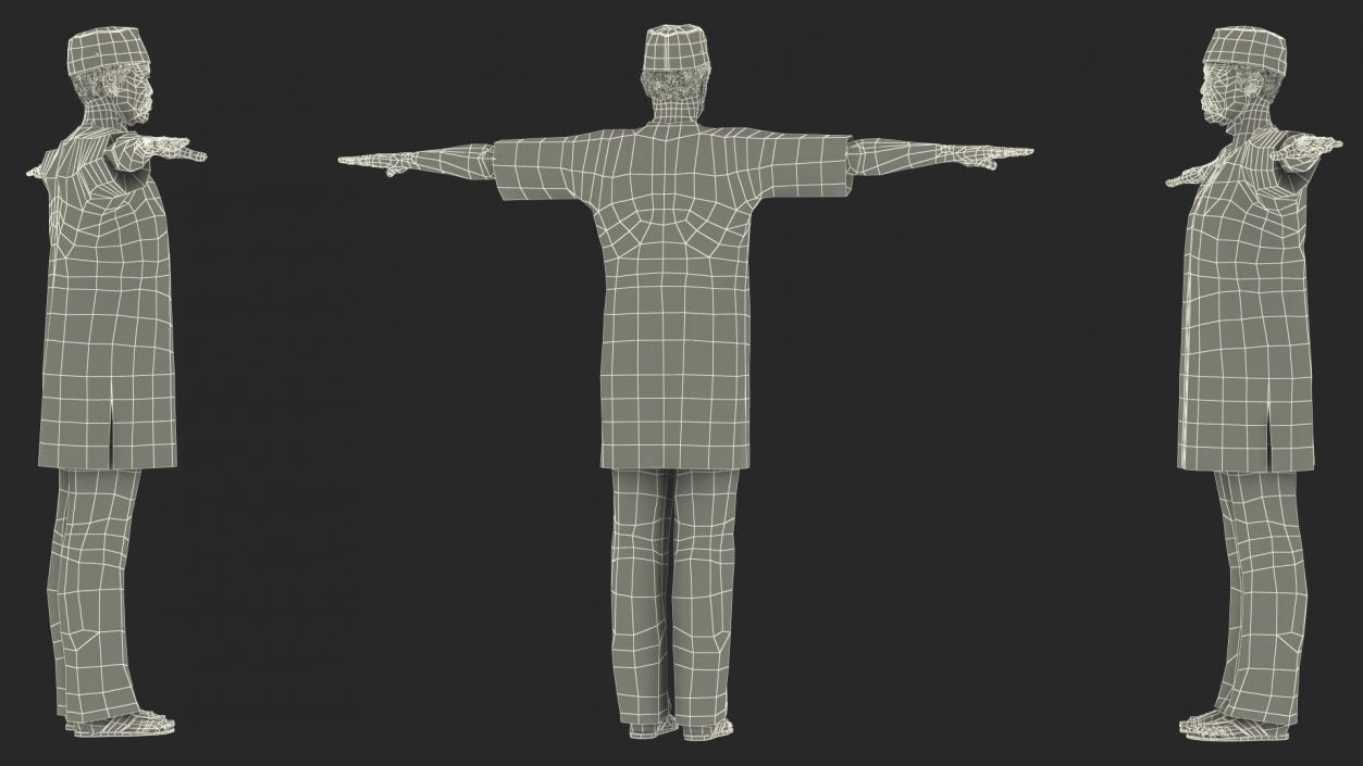 Traditional Style Black Elderly Man T-Pose 3D