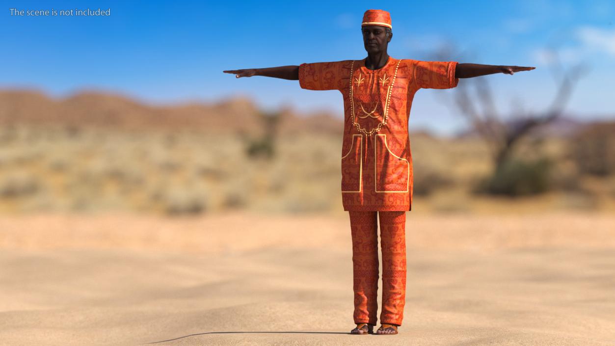 Traditional Style Black Elderly Man T-Pose 3D