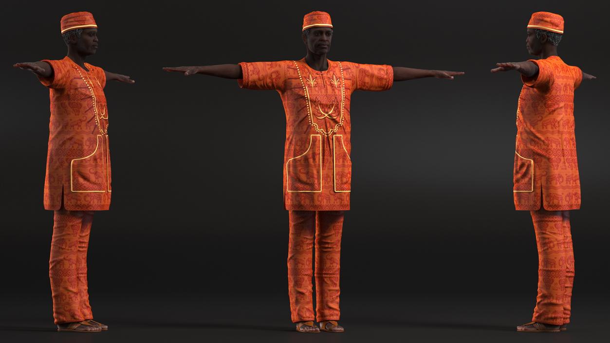 Traditional Style Black Elderly Man T-Pose 3D