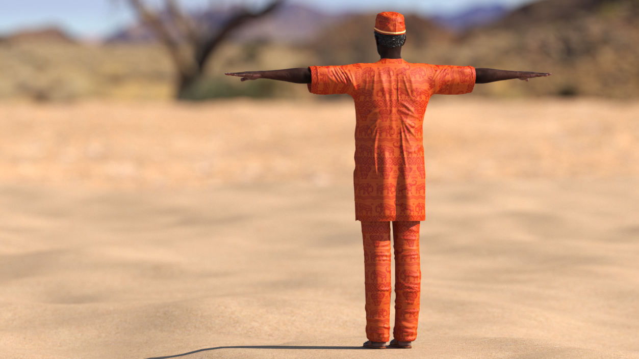 Traditional Style Black Elderly Man T-Pose 3D